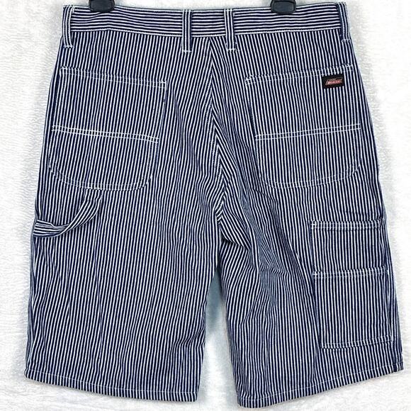 Dickies Carpenter Shorts Mens 32 (34) Blue Railroad Conductor Hickory Stripe Y2K - Picture 1 of 10